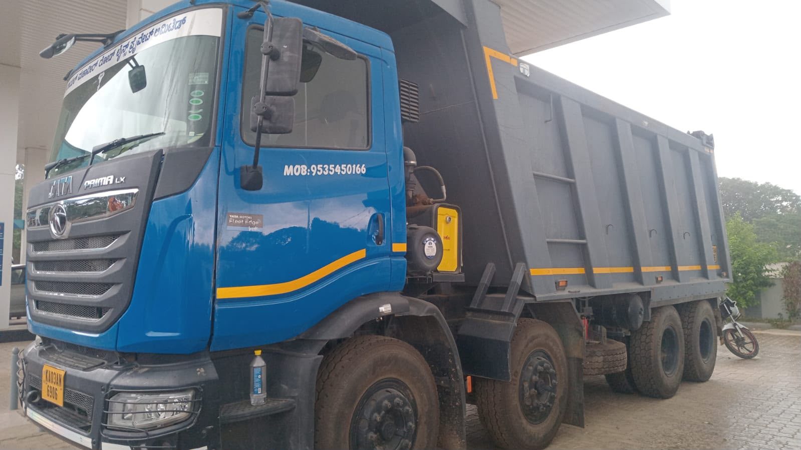Blue Tata Prima LX tipper truck of The Royal Mahaveer Roadlines