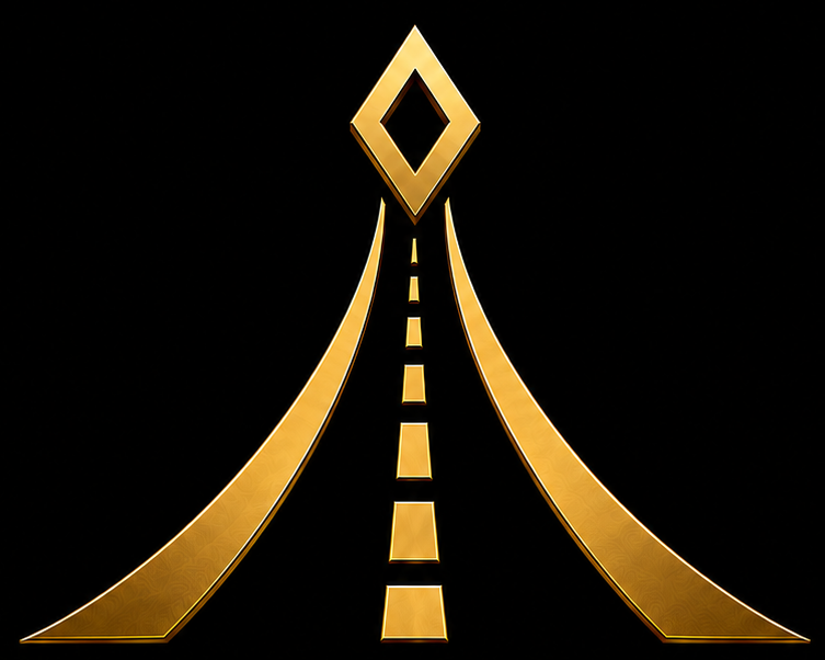 The Royal Mahaveer Roadlines emblem — golden road rising to a diamond